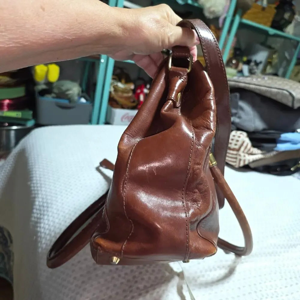 VINTAGE VALENTINA LEATHER SATCHEL BAG WITH CROSSBODY STRAP